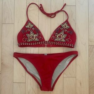 Victoria’s Secret Red Beaded Bikini Medium